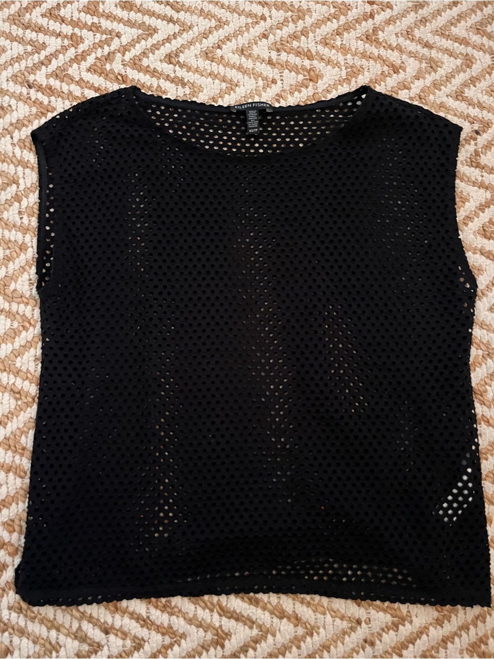 Eileen Fisher Black Open-Knit Sleeveless Tank